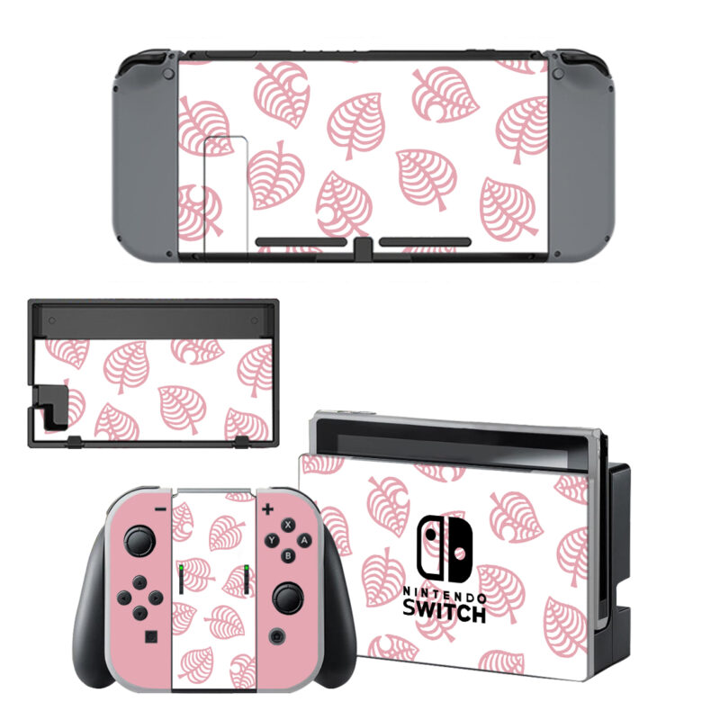 Pink Leaf Pattern Skin Sticker For Nintendo Switch