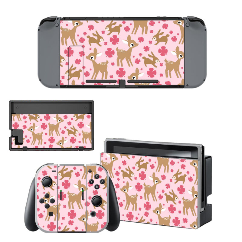 Deer And Rabbit Pattern Nintendo Switch Skin Sticker Decal