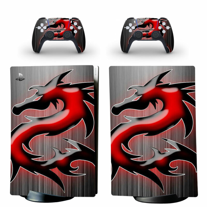 Black And Red Dragon Skin Sticker For PS5 Skin And Controllers