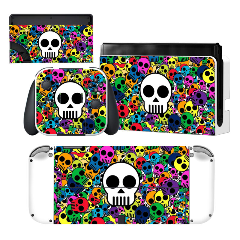 Color Skull Print Nintendo Switch OLED Skin Sticker Decal