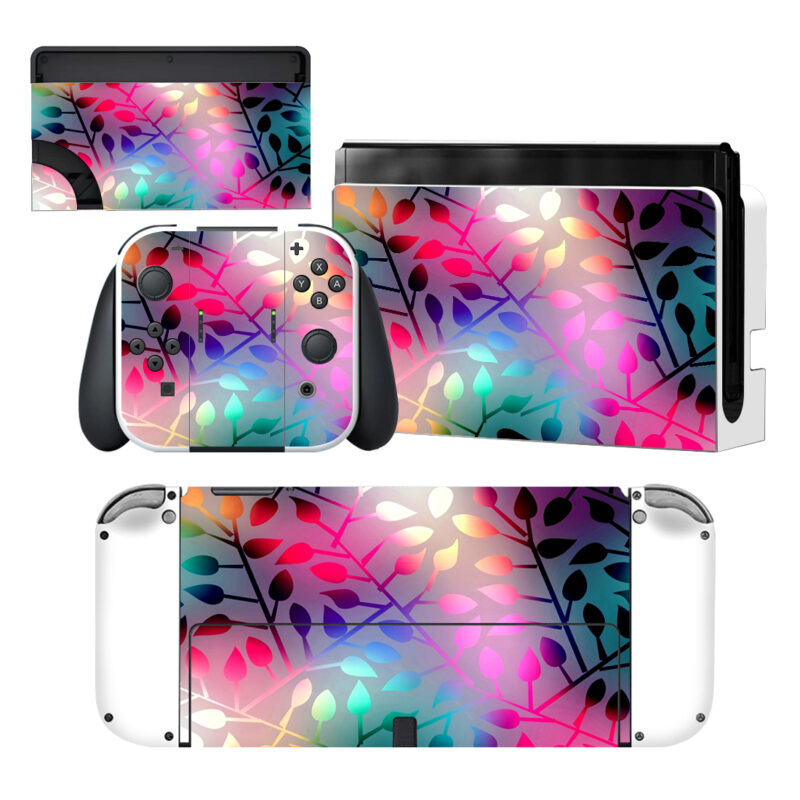 Colorful Lighted Leaf Nintendo Switch OLED Skin Sticker Decal