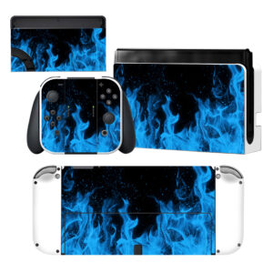 Black And Blue Flames Nintendo Switch OLED Skin Sticker Decal