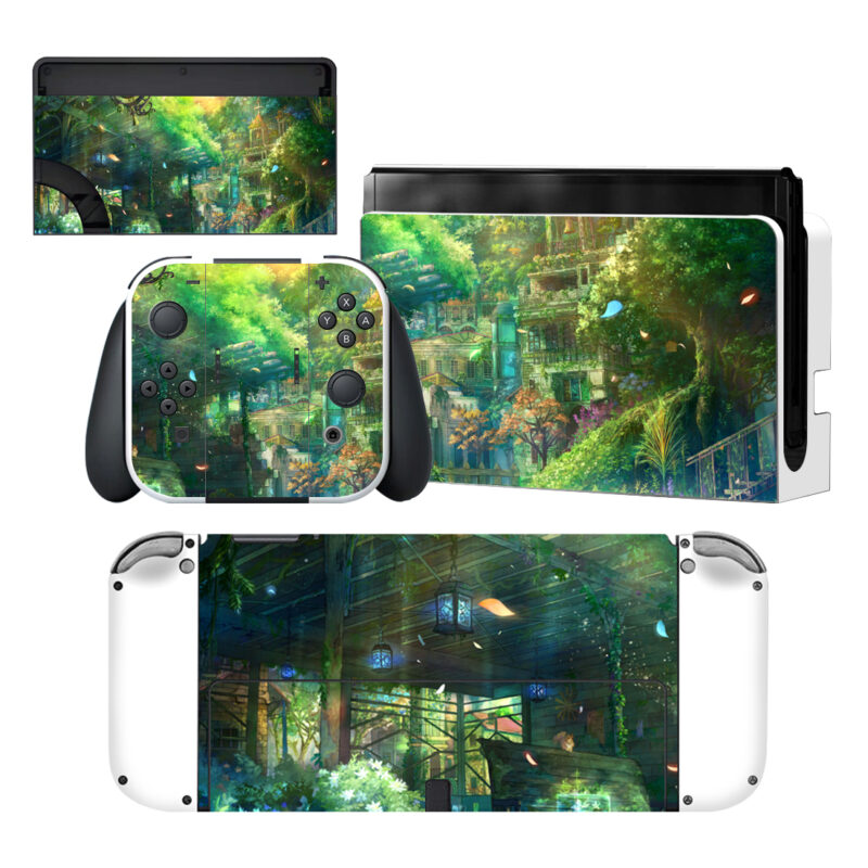 Anime Green City Scenery Nintendo Switch OLED Skin Sticker Decal