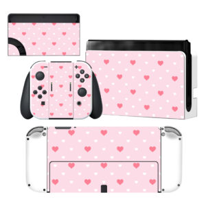 Pink And White Hearts Nintendo Switch OLED Skin Sticker Decal