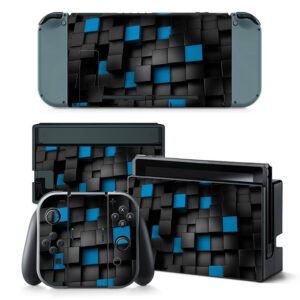 Black And Blue 3d Square Grid Skin Sticker For Nintendo Switch & Nintendo Switch OLED