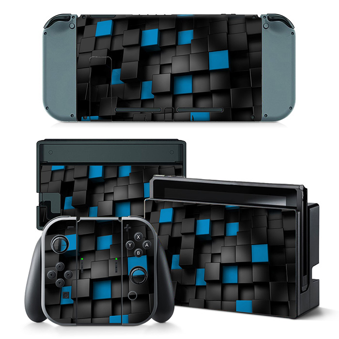 Black And Blue 3d Square Grid Skin Sticker For Nintendo Switch & Nintendo Switch OLED
