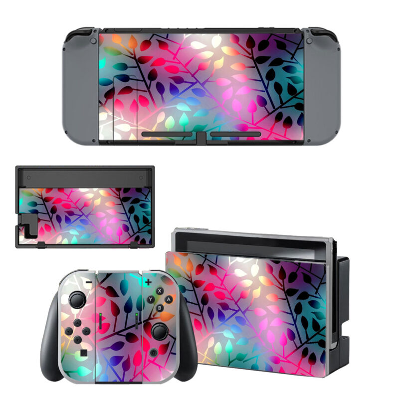 Abstract Colorful Leaves Digital Art Decal Cover For Nintendo Switch & Nintendo Switch OLED