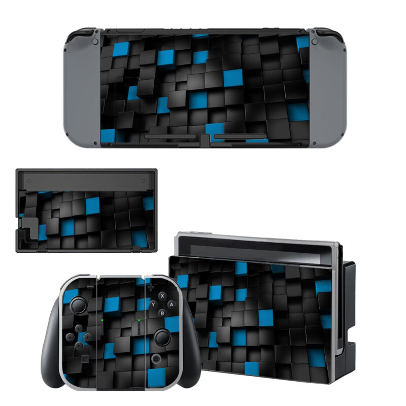 Blue And Black 3D Cubes Decal Cover For Nintendo Switch & Nintendo Switch OLED