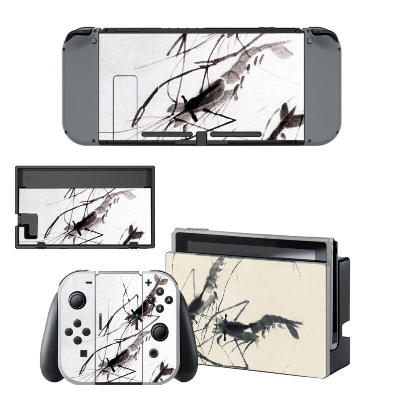 Qi Baishi's Ink Wash Shrimps Decal Cover For Nintendo Switch & Nintendo Switch OLED