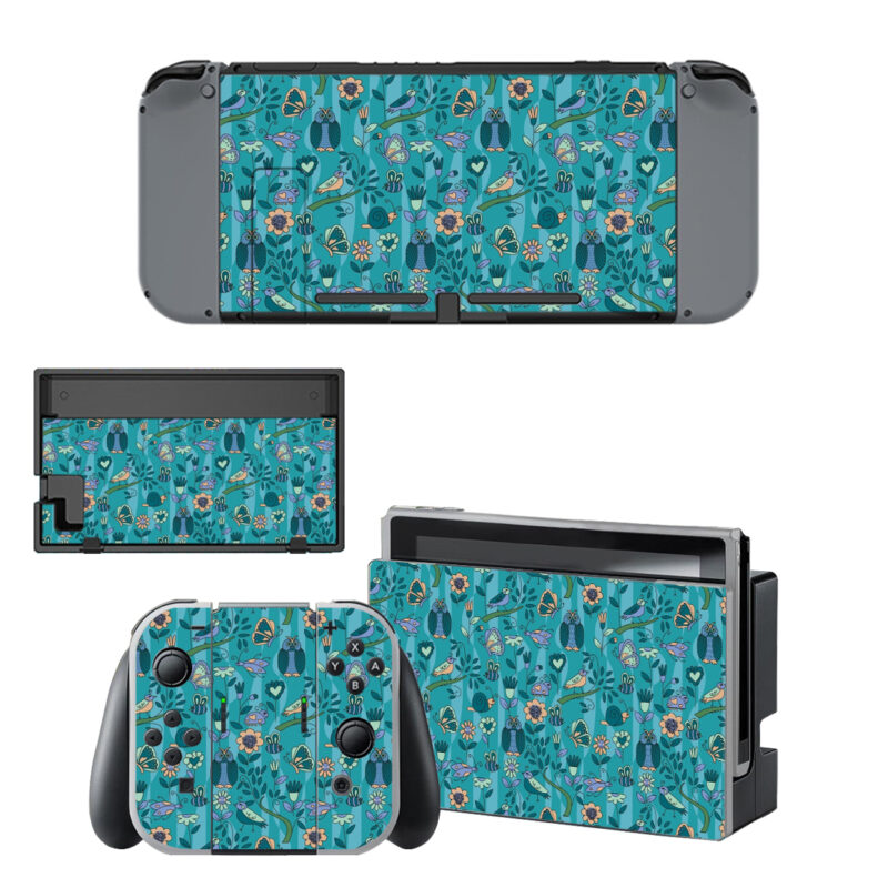 Owl And Butterfly With Flower Pattern Sticker For Nintendo Switch & Nintendo Switch OLED