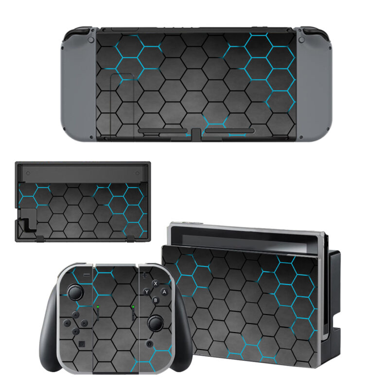 Abstract Black Hexagon Pattern On Light Blue Decal Cover For Nintendo Switch & Nintendo Switch OLED