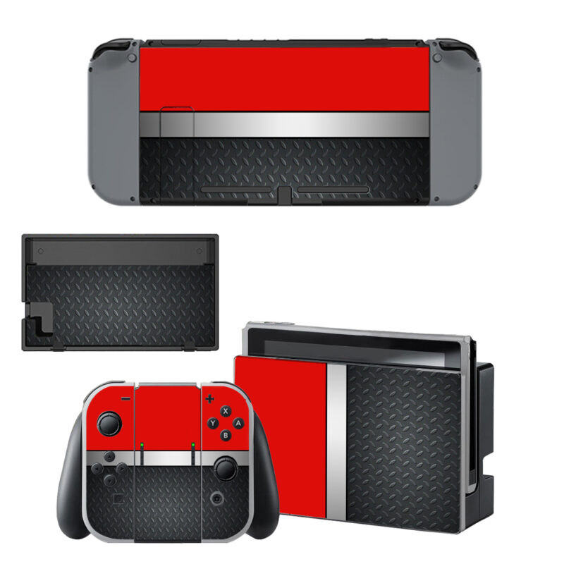 Red With Silver Metal Vector Texture Decal Cover For Nintendo Switch & Nintendo Switch OLED