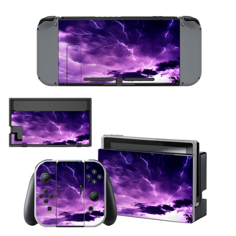 Purple Lightning Skin Sticker For Nintendo Switch & Nintendo Switch OLED Design 1