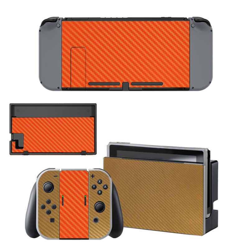 Carbon Fiber Orange And Brown Decal Cover For Nintendo Switch & Nintendo Switch OLED