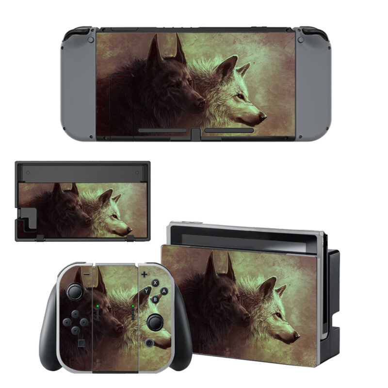 Two Black And White Wolves Painting Decal Cover For Nintendo Switch & Nintendo Switch OLED