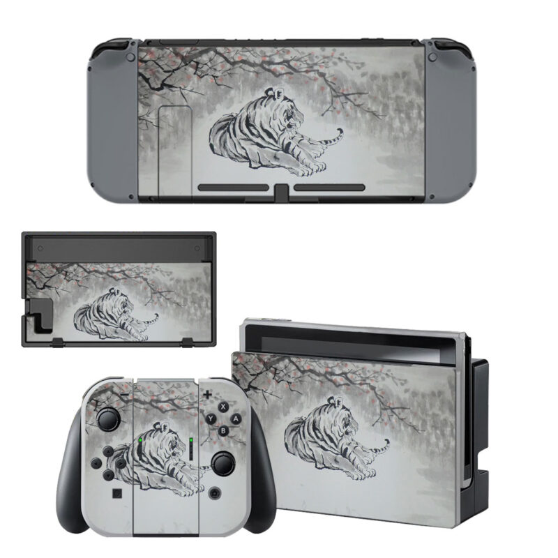 Tiger Black And White Painting Skin Sticker For Nintendo Switch & Nintendo Switch OLED