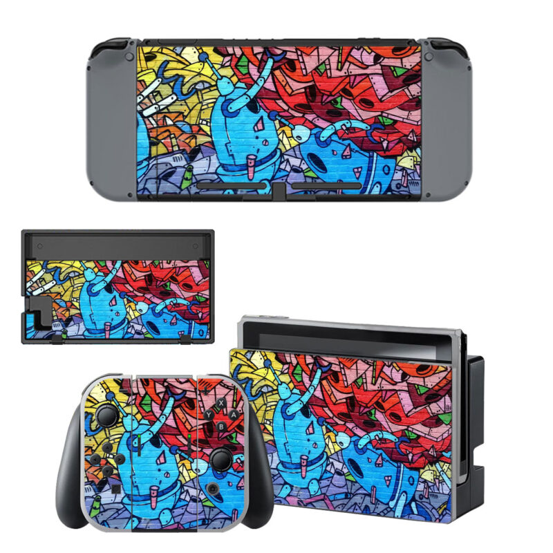 3D Red Yellow Blue Robot Graffiti Art Decal Cover For Nintendo Switch & Nintendo Switch OLED