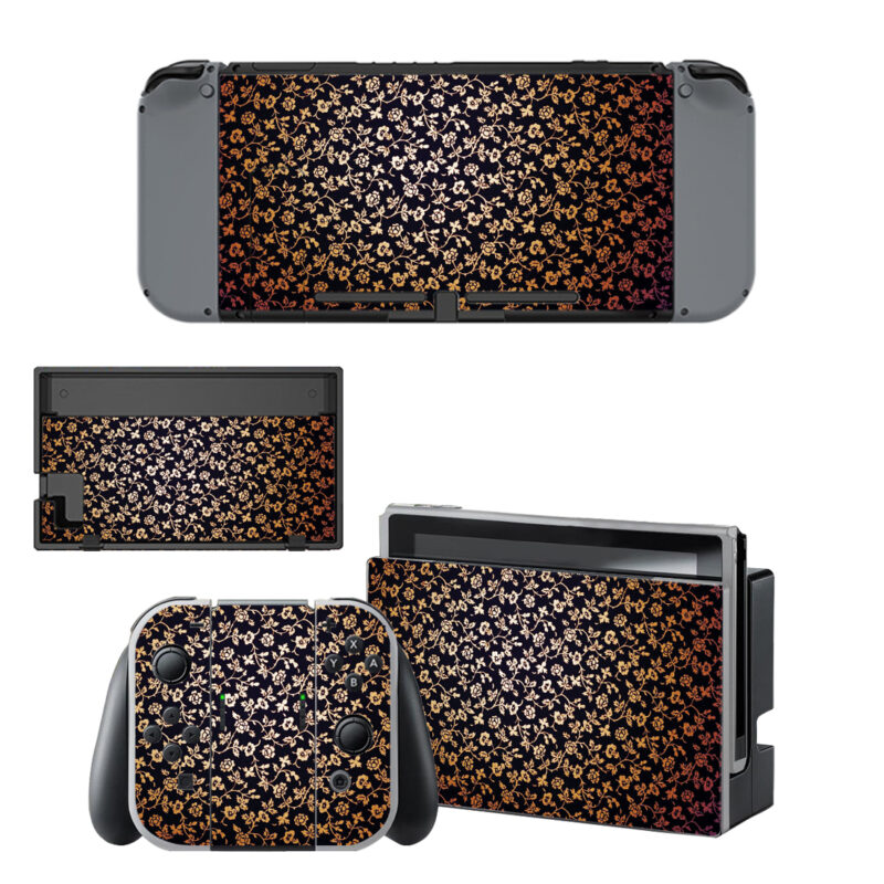 Black And Gold Floral Pattern Skin Sticker For Nintendo Switch & Nintendo Switch OLED