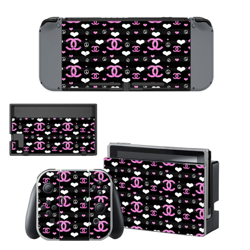 Multiple Pink Chanel In Black Blackground Decal Cover For Nintendo Switch & Nintendo Switch OLED