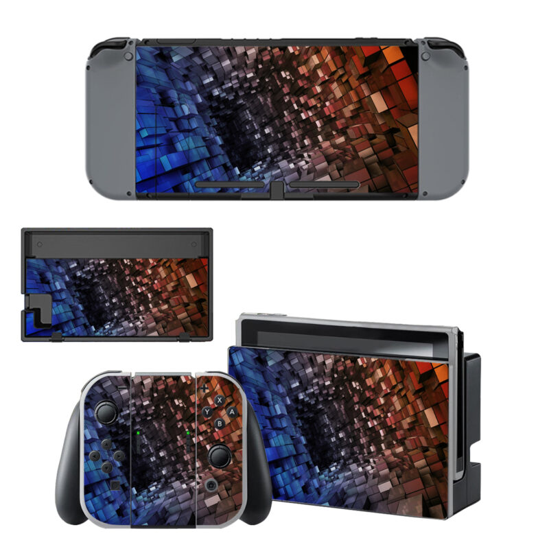 Abstraction Blue And Brown Squares Decal Cover For Nintendo Switch & Nintendo Switch OLED