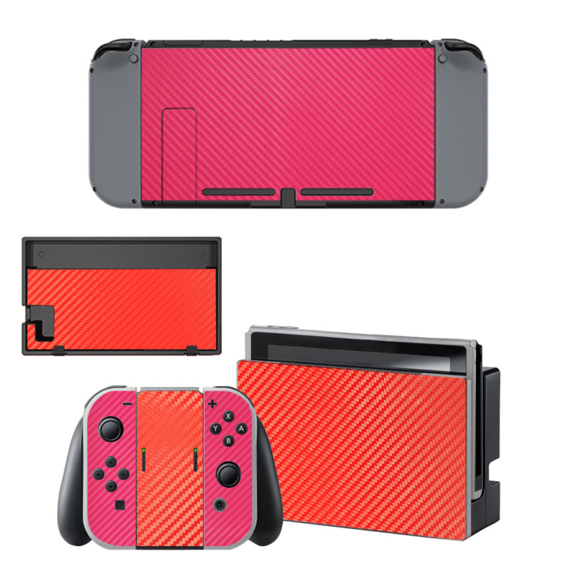 Carbon Fiber Pink Orange Decal Cover For Nintendo Switch & Nintendo Switch OLED