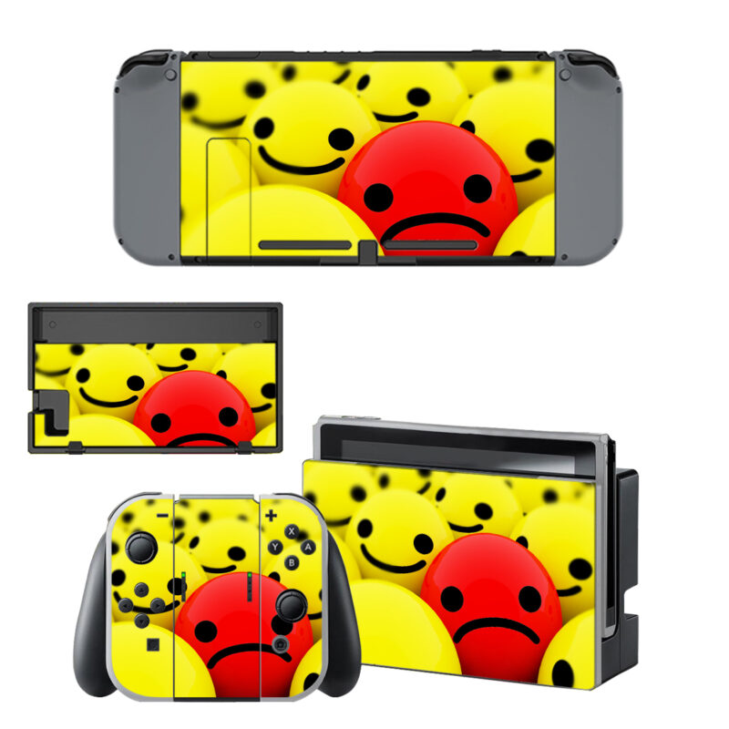 Yellow Smile And Red Sad Emoticon Illustration Decal Cover For Nintendo Switch & Nintendo Switch OLED