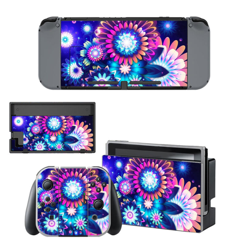 Abstract 3D Neon Flowers Decal Cover For Nintendo Switch & Nintendo Switch OLED