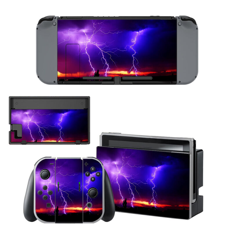 Purple And Blue Lightning Skin Sticker For Nintendo Switch & Nintendo Switch OLED