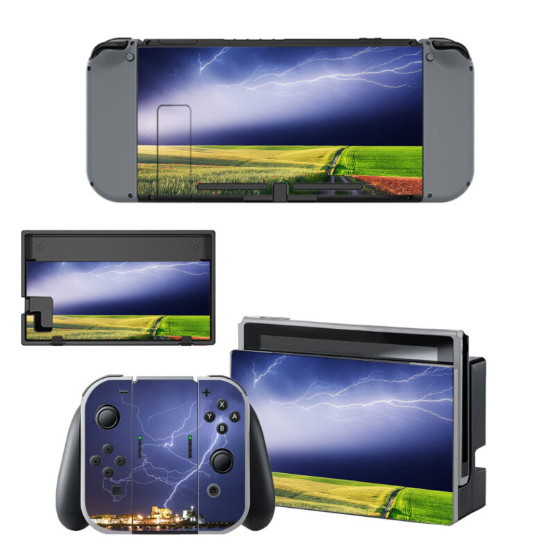 Thunder Storm Over The Field Decal Cover For Nintendo Switch & Nintendo Switch OLED