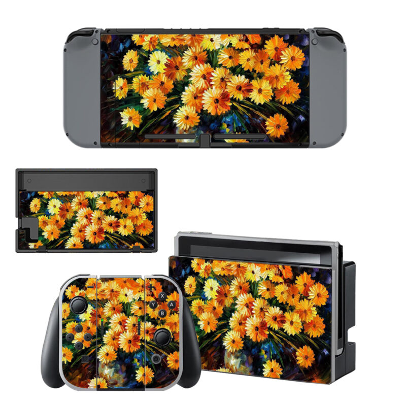 Yellow Flower Oil Painting Decal Cover For Nintendo Switch & Nintendo Switch OLED