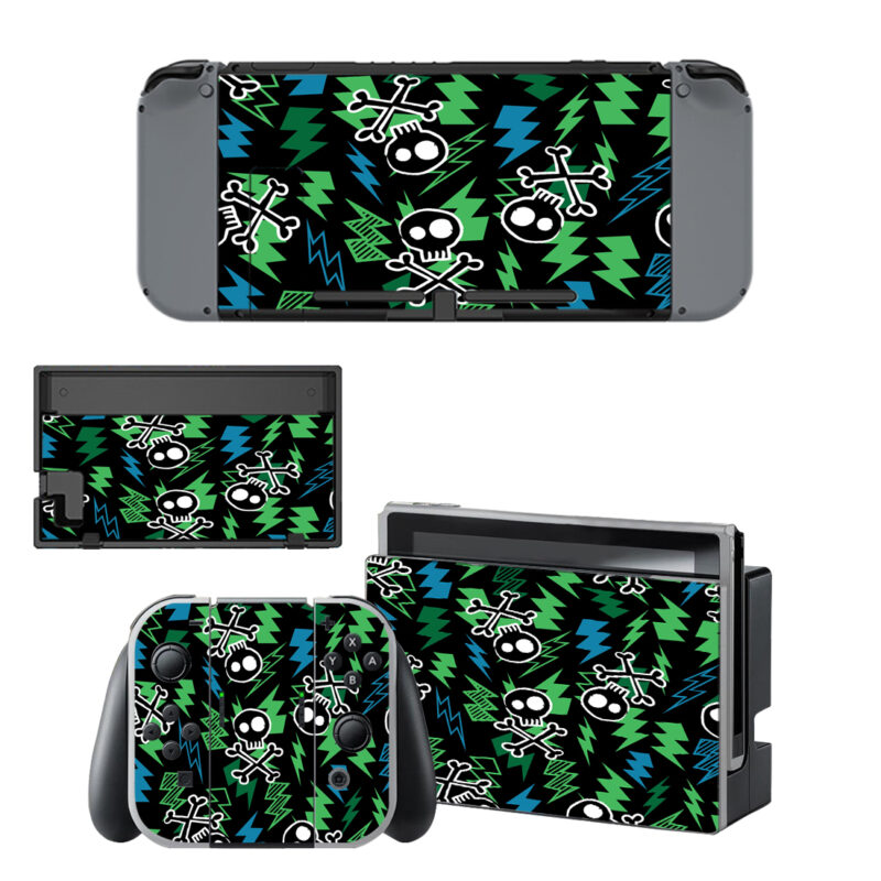 Skull Lightning Bolt Seamless Repeat Decal Cover For Nintendo Switch & Nintendo Switch OLED