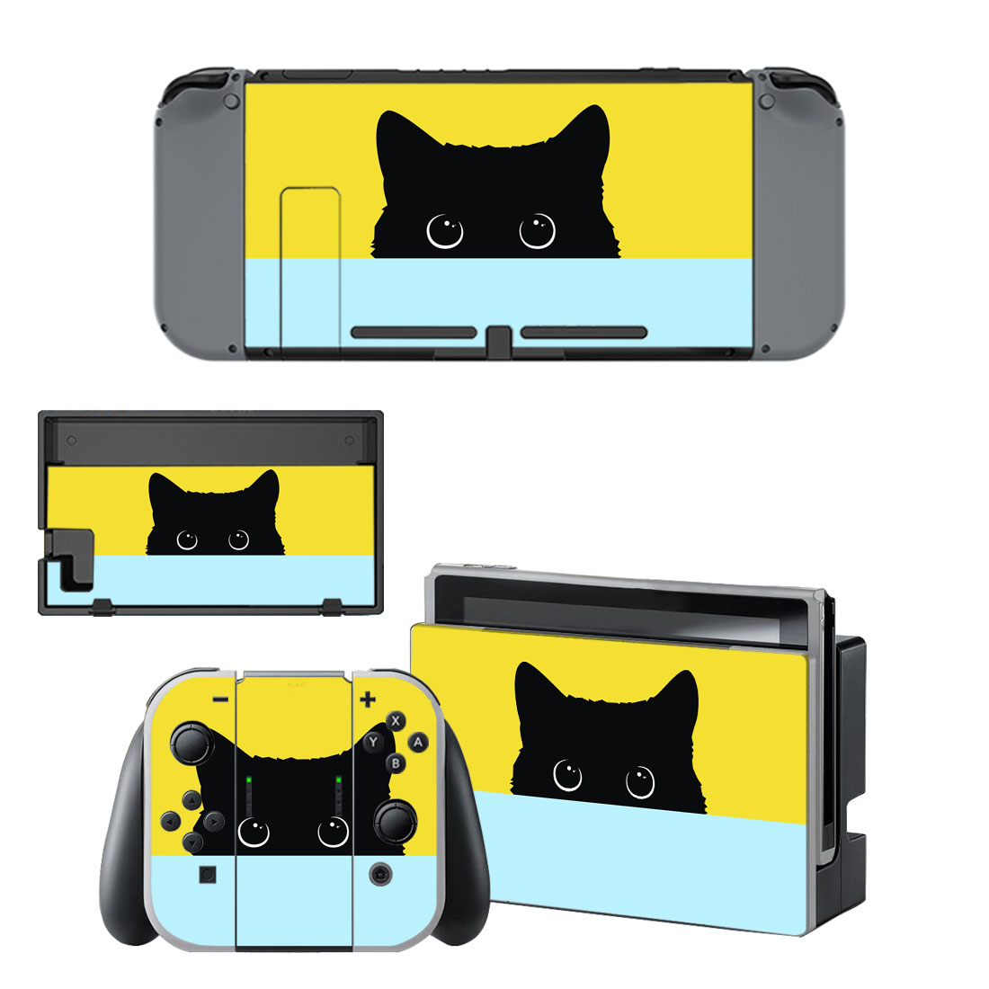 Black Cat With Pastel Yellow And Blue Decal Cover For Nintendo Switch & Nintendo Switch OLED