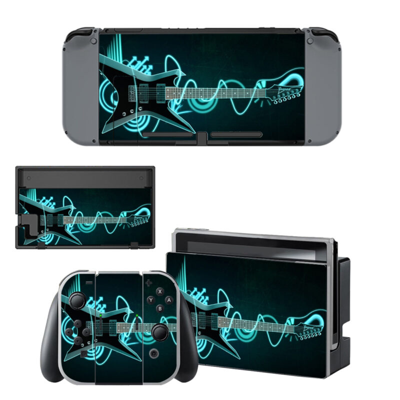 Abstract Blue Electric Guitar Digital Art Skin Sticker For Nintendo Switch & Nintendo Switch OLED