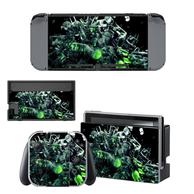 Green And Clear Broken Glass Skin Sticker For Nintendo Switch & Nintendo Switch OLED