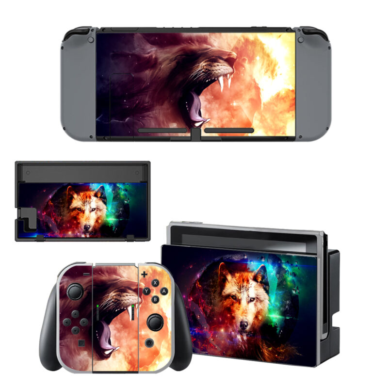 Lion And Wolf Colorful Art Decal Cover For Nintendo Switch & Nintendo Switch OLED