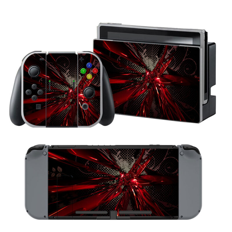 Red And Black Vibrant Colorful Abstract Digital Art Decal Cover For Nintendo Switch & Nintendo Switch OLED