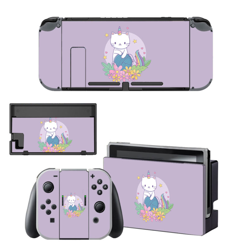 Caticorn With Floral Decoration Skin Sticker For Nintendo Switch OLED & Nintendo Switch