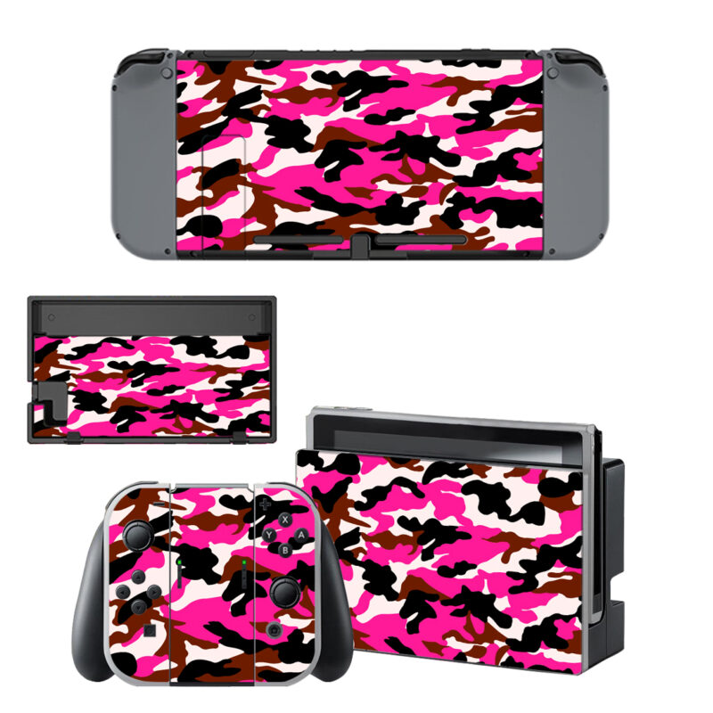 Pink Camouflage Skin Sticker For Nintendo Switch & Nintendo Switch OLED Design 1