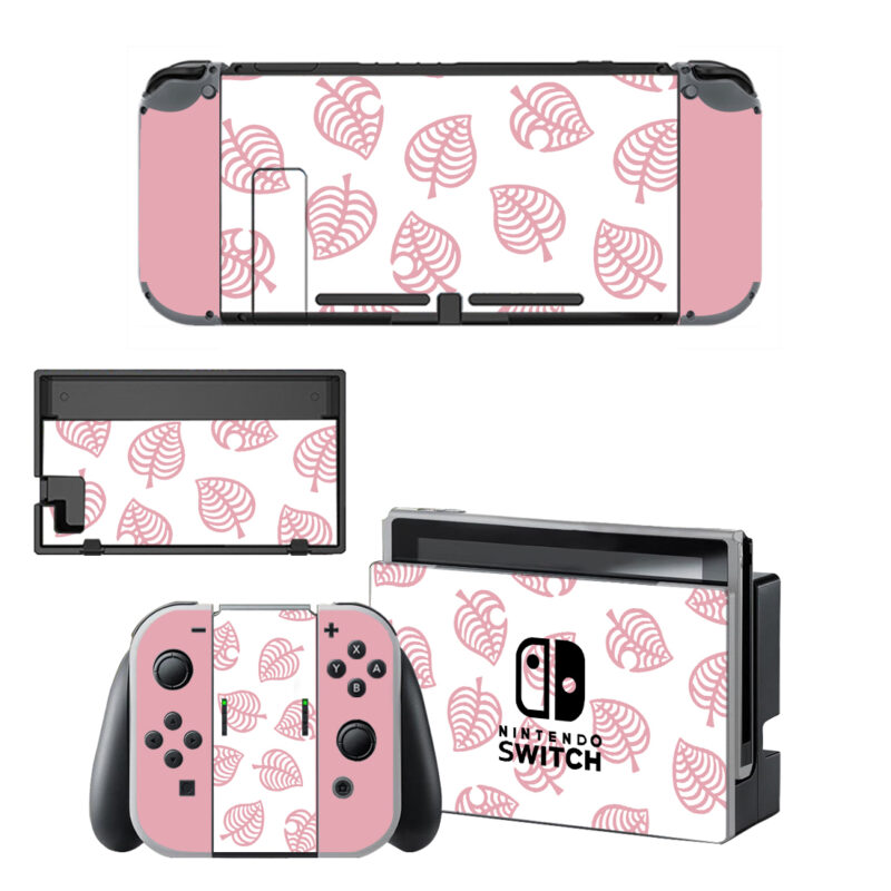 Pink Animal Crossing Horizons Leaf Skin Sticker For Nintendo Switch OLED & Nintendo Switch