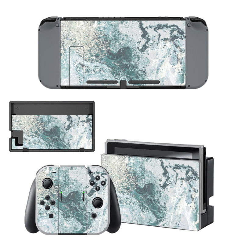 Teal Blue & White Marble Mural Decal Cover For Nintendo Switch OLED & Nintendo Switch