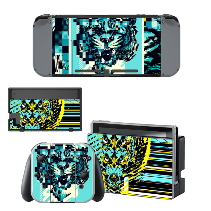 Abstract Tiger And Lion Stock Vector Style Decal Cover For Nintendo Switch OLED & Nintendo Switch