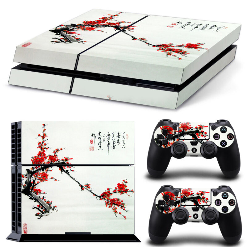 Red Plum Blossom Painting PS4 Skin Sticker