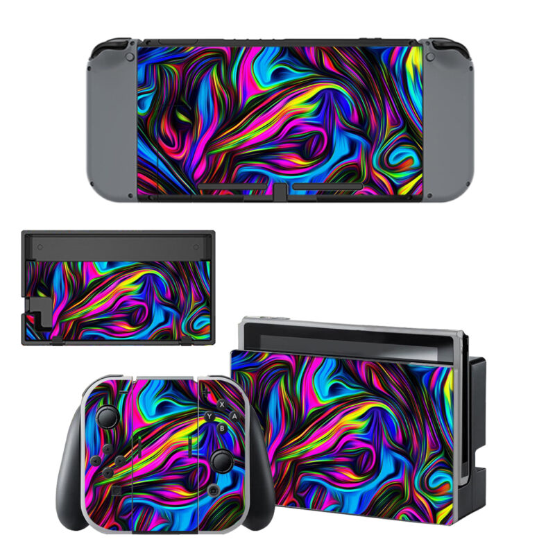 Purple Black And Green Abstract Painting Decal Cover For Nintendo Switch OLED & Nintendo Switch