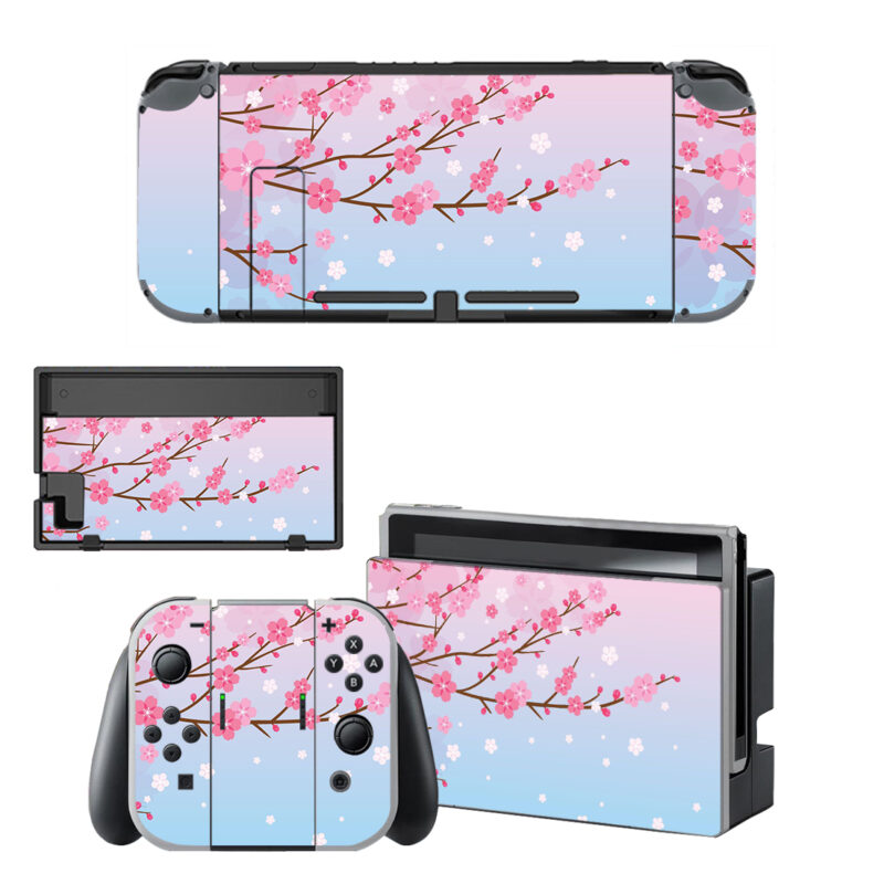 Plum Blossom Pink Vector Art Skin Sticker For Nintendo Switch OLED & Nintendo Switch