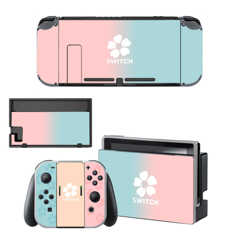 Pink Beige And Blue Gradient Color Flower Decal Cover For Nintendo Switch OLED & Nintendo Switch