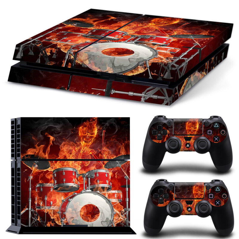 Burning Skeleton Playing Drums PS4 Skin Sticker