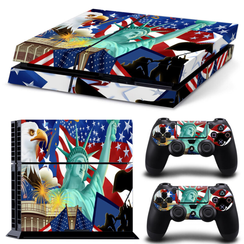 American Symbol Bald Eagle Statue Flag PS4 Skin Sticker