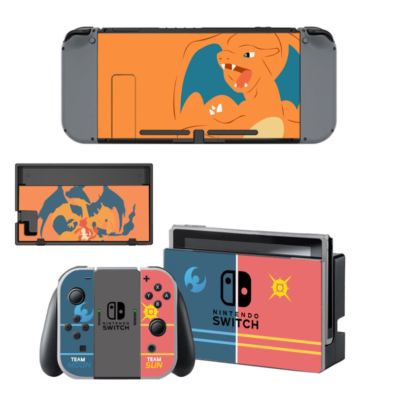 Pokemon Sun And Moon Team And Evolution of Charizard Skin Sticker For Nintendo Switch & Nintendo Switch OLED