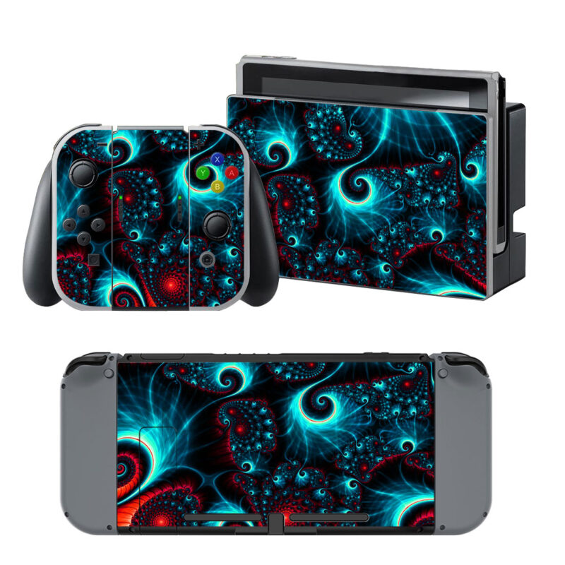 Blue Fractal Abstract Digital Art Decal Cover For Nintendo Switch & Nintendo Switch OLED