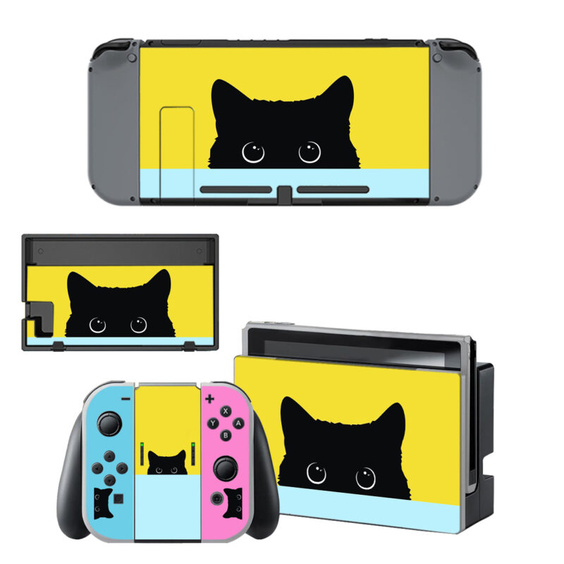 Black Cat Eyes Pastel Yellow And Blue Skin Sticker For Nintendo Switch & Nintendo Switch OLED